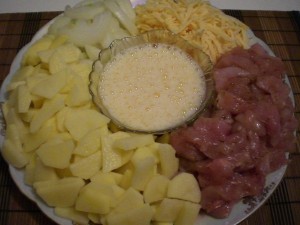 Продукты для картофеля запеченного с мясом курицы под сыром
