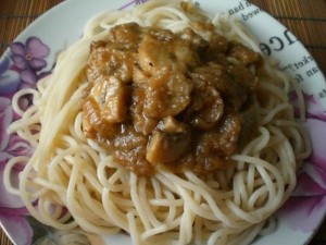 Спагетти с грибным соусом из шампиньонов